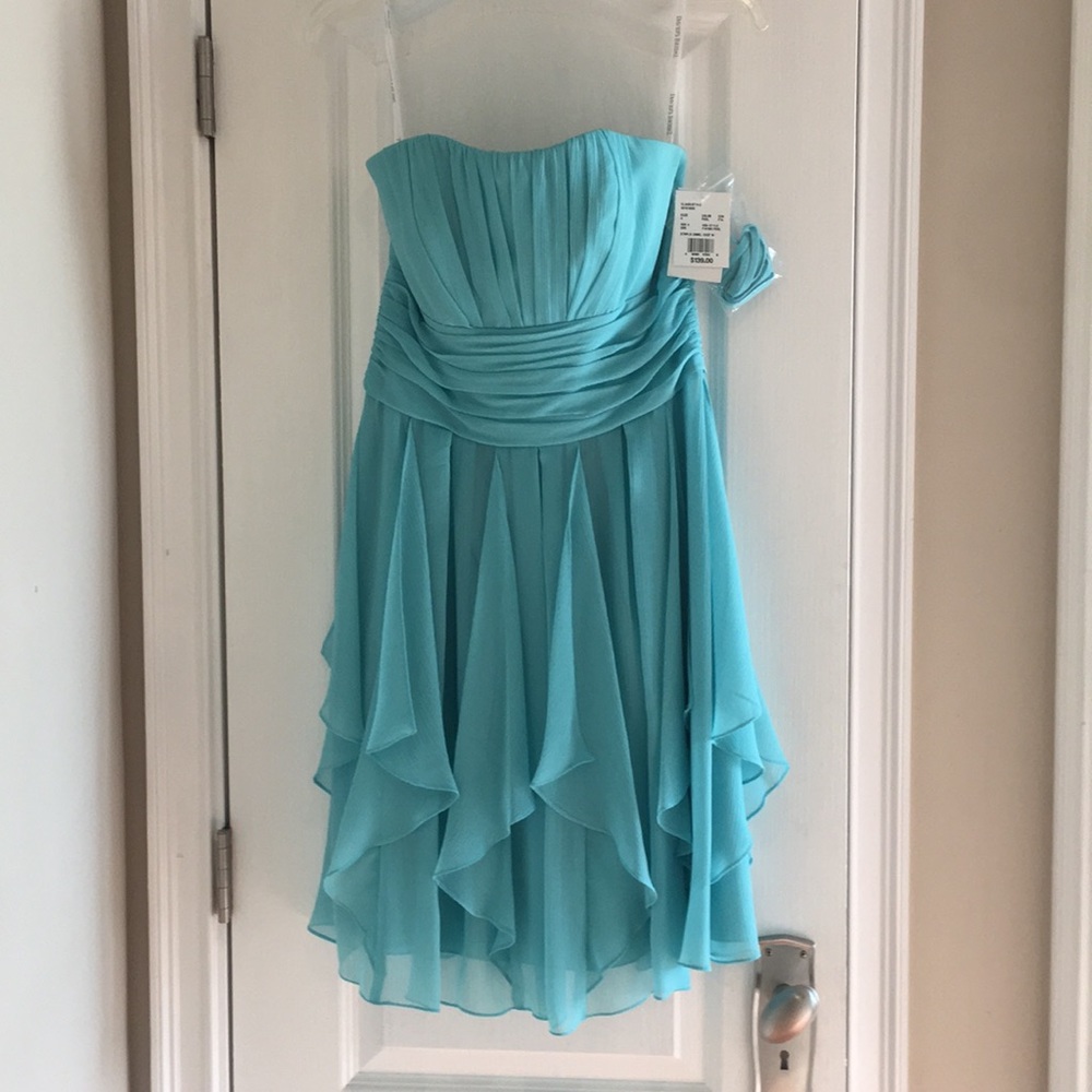david’s bridal strapless crinkle chiffon dress!